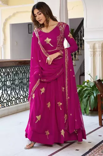 Pink embroidered Anarkali Suit Set New Design Gown Suit Set With Dupatta