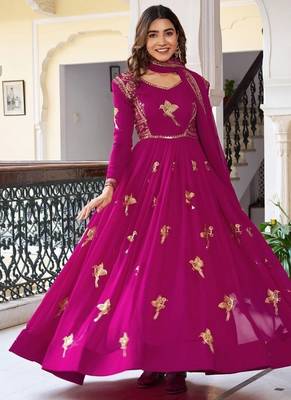 Pink embroidered Anarkali Suit Set New Design Gown Suit Set With Dupatta 4