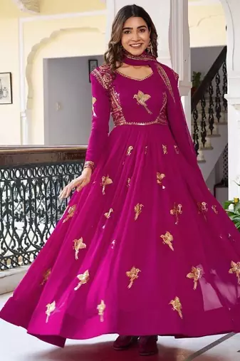 Pink embroidered Anarkali Suit Set New Design Gown Suit Set With Dupatta