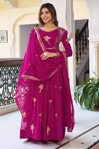 Pink embroidered Anarkali Suit Set New Design Gown Suit Set With Dupatta