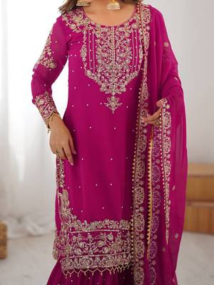 Heavy Embroidery Work Sharara Suit Set Pink embroidered Suit With Dupatta 3