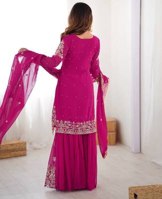Heavy Embroidery Work Sharara Suit Set Pink embroidered Suit With Dupatta 4