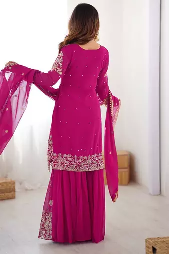 Heavy Embroidery Work Sharara Suit Set Pink embroidered Suit With Dupatta