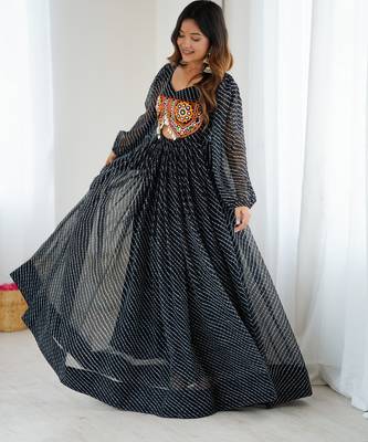 black digital print georgette navratri gown dress 1