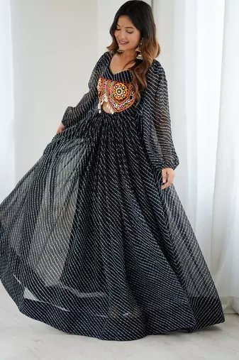 Navratri Special Designer Gown Dress Garba Special Dress Festival Wear Dress