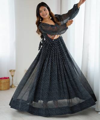 black digital print georgette navratri gown dress 2