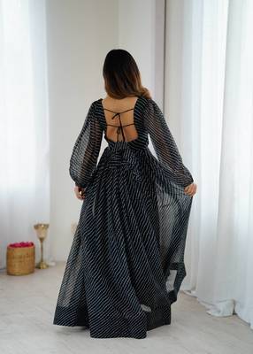 black digital print georgette navratri gown dress 3