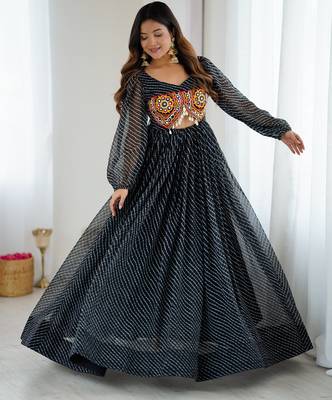 black digital print georgette navratri gown dress 4