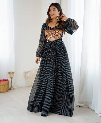 black digital print georgette navratri gown dress 5
