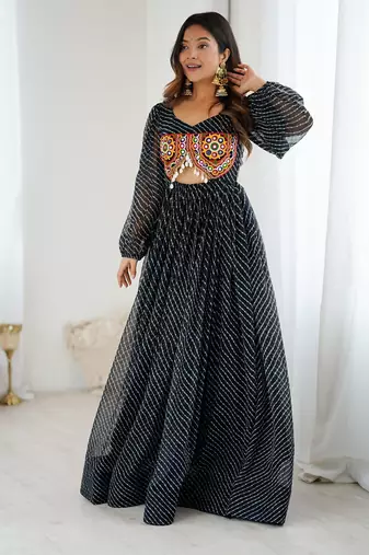 Navratri Special Designer Gown Dress Garba Special Dress Festival Wear Dress