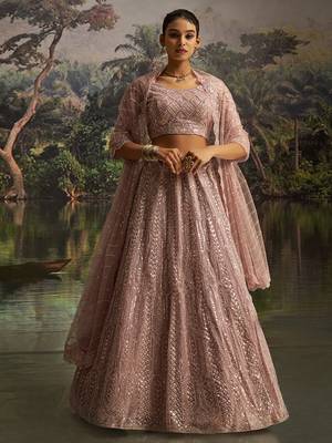 Designer Mauve Soft Net Lehenga with Sequins Zarkan Embroidery and Net Dupatta 1