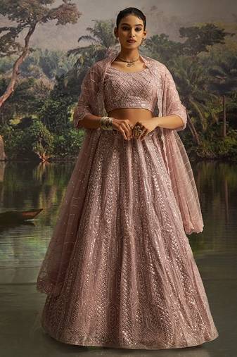Designer Mauve Soft Net Lehenga with Sequins Zarkan Embroidery and Net Dupatta
