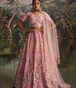 Graceful Pink Soft Net Lehenga with Sequins, Zarkan, Dori Work and Matching Dupatta