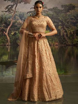 Elegant Peach Gota Silk Lehenga with Sequins Zarkan and Net Dupatta 1