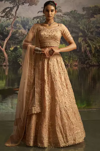 Elegant Peach Gota Silk Lehenga with Sequins Zarkan and Net Dupatta