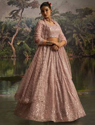 Designer Mauve Soft Net Lehenga with Sequins Zarkan Embroidery and Net Dupatta 2