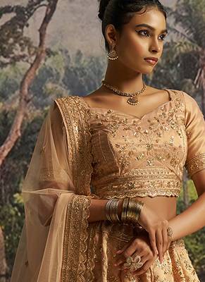 Elegant Peach Gota Silk Lehenga with Sequins Zarkan and Net Dupatta 2