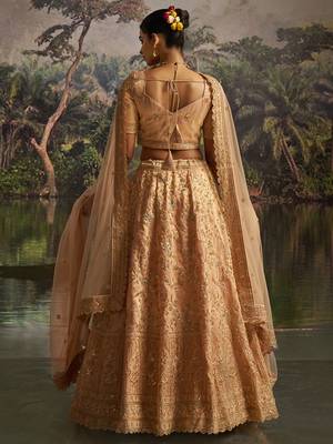 Elegant Peach Gota Silk Lehenga with Sequins Zarkan and Net Dupatta 3