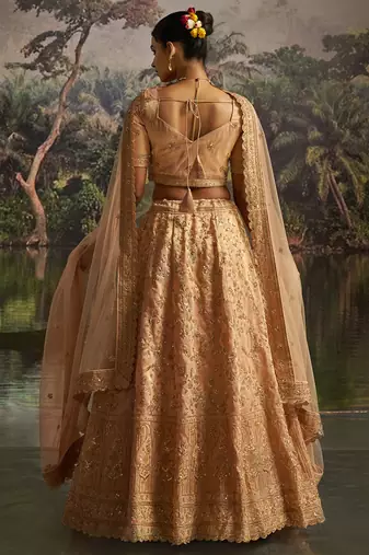 Elegant Peach Gota Silk Lehenga with Sequins Zarkan and Net Dupatta