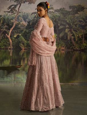 Designer Mauve Soft Net Lehenga with Sequins Zarkan Embroidery and Net Dupatta 3