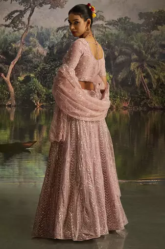 Designer Mauve Soft Net Lehenga with Sequins Zarkan Embroidery and Net Dupatta