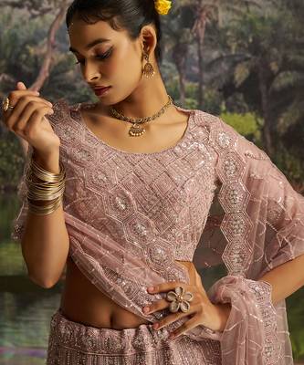 Designer Mauve Soft Net Lehenga with Sequins Zarkan Embroidery and Net Dupatta 4