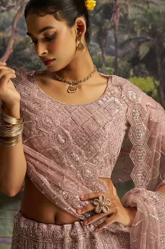 Designer Mauve Soft Net Lehenga with Sequins Zarkan Embroidery and Net Dupatta