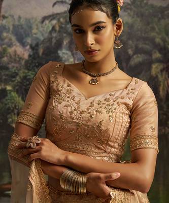 Elegant Peach Gota Silk Lehenga with Sequins Zarkan and Net Dupatta 4