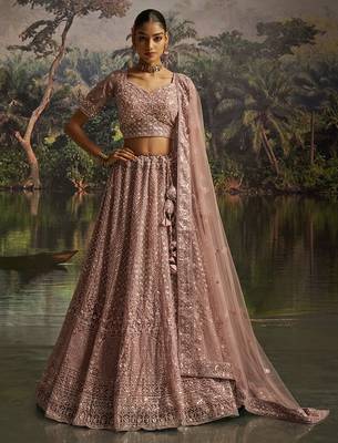 Designer Mauve Soft Net Semi-Stitched Lehenga with Unstitched Blouse & Embroidered Dupatta 1