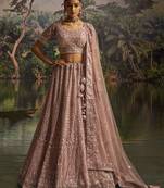 Designer Mauve Soft Net Semi-Stitched Lehenga with Unstitched Blouse & Embroidered Dupatta