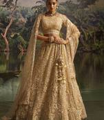 Designer Cream Soft Net Semi-Stitched Lehenga with Unstitched Blouse & Dupatta