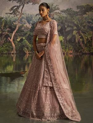 Designer Mauve Soft Net Semi-Stitched Lehenga with Unstitched Blouse & Embroidered Dupatta 2
