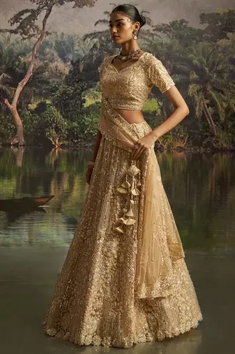 Designer Cream Soft Net Semi-Stitched Lehenga with Unstitched Blouse & Dupatta