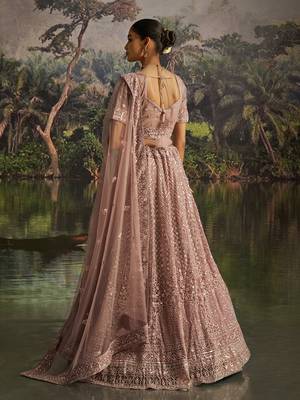 Designer Mauve Soft Net Semi-Stitched Lehenga with Unstitched Blouse & Embroidered Dupatta 3