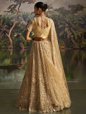 Designer Cream Soft Net Semi-Stitched Lehenga with Unstitched Blouse & Dupatta 3