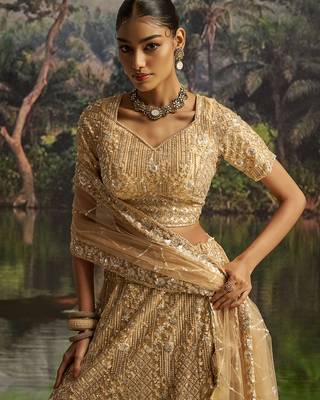 Designer Cream Soft Net Semi-Stitched Lehenga with Unstitched Blouse & Dupatta 4