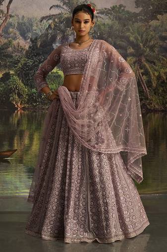 Designer Mauve Soft Net Lehenga with Swarovski and Bead Embroidery