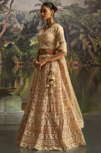 Designer Cream Soft Net Lehenga with Dori Zarkan Sequins Embroidery Work