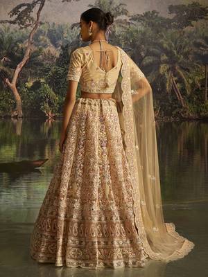Designer Cream Soft Net Lehenga with Dori Zarkan Sequins Embroidery Work 3