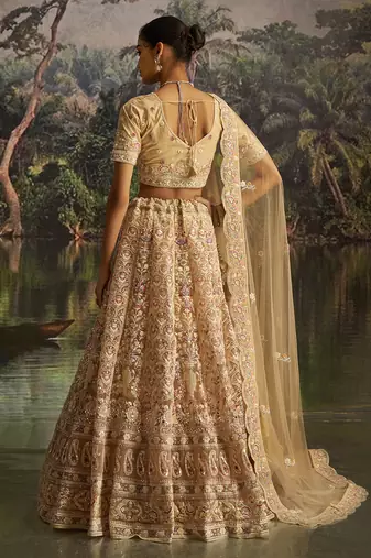 Designer Cream Soft Net Lehenga with Dori Zarkan Sequins Embroidery Work