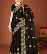 Black sequin embroidered border fendy two tone silk saree sari