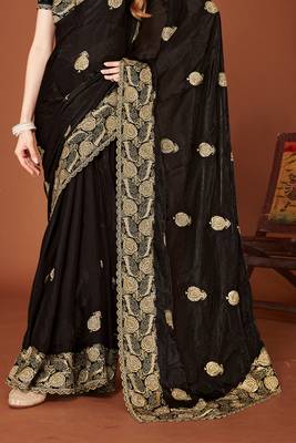 Black sequin embroidered border fendy two tone silk saree sari 4