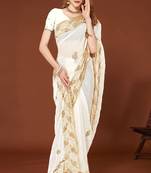 White sequin embroidered border fendy two tone silk saree sari