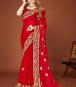 Red sequin embroidered border fendy two tone silk saree sari