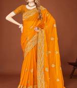 Mustard sequin embroidered border fendy two tone silk saree sari