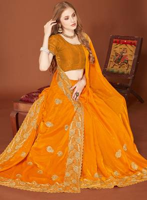 Mustard sequin embroidered border fendy two tone silk saree sari 2