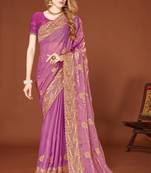 Pink sequin embroidered border fendy two tone silk saree sari