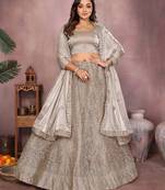 Warm Grey Mulberry Art Silk Zari and Sequin Embroidered Designer Semi stitched Lehenga for women