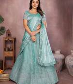 Dusty Teal Mulberry Art Silk Zari and Sequin Embroidered Designer Semi stitched Lehenga for women
