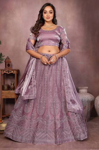 Dusky Purple Mulberry Art Silk Zari and Sequin Embroidered Designer Semi stitched Lehenga for women